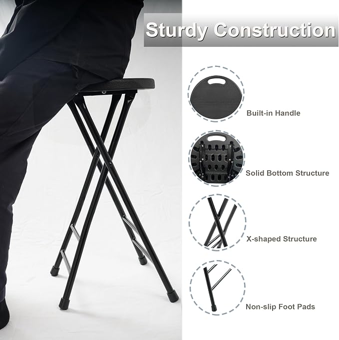 24-Inch Folding Stool with Handle, Folding Bar Stool with Non-Slip Feet - Image 4