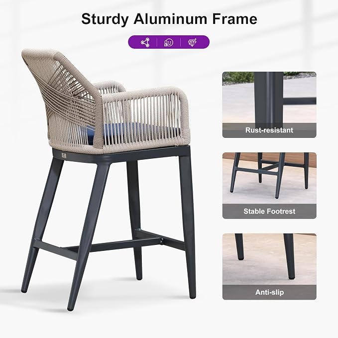 PURPLE LEAF Patio Counter Height Bar Stool 24" H Modern 1 Piece Rattan Outdoor - Image 6