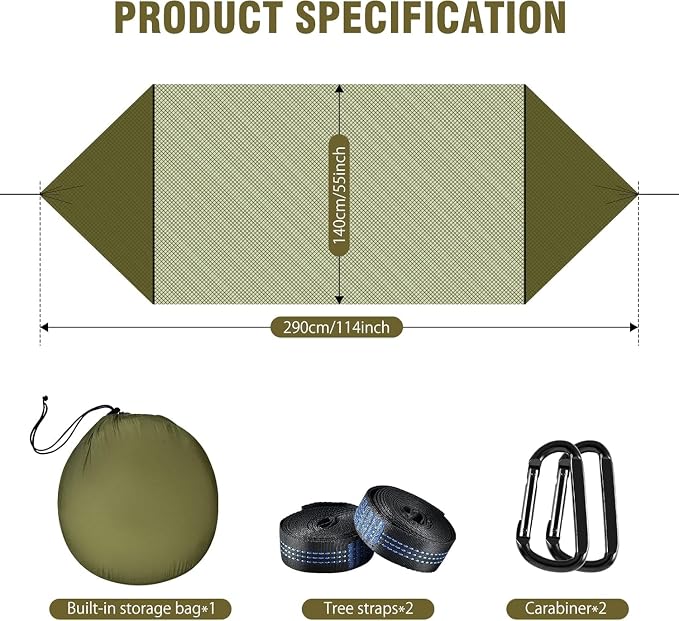 Camping Hammock with Mosquito Net, Lightweight Portable Double & Single Hammock - Image 6