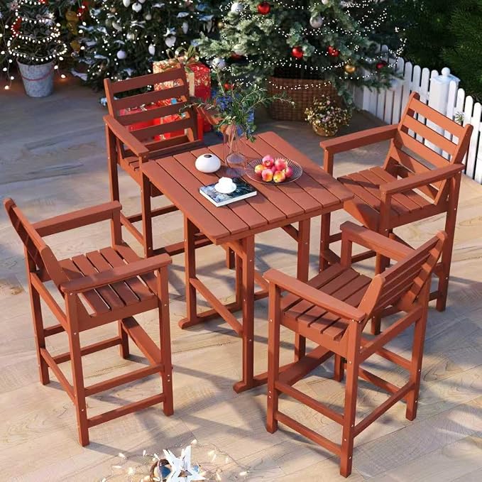5-Piece Bar Height Adirondack Chairs and Table Set, Outdoor Patio Bar Set by PatioKingdom