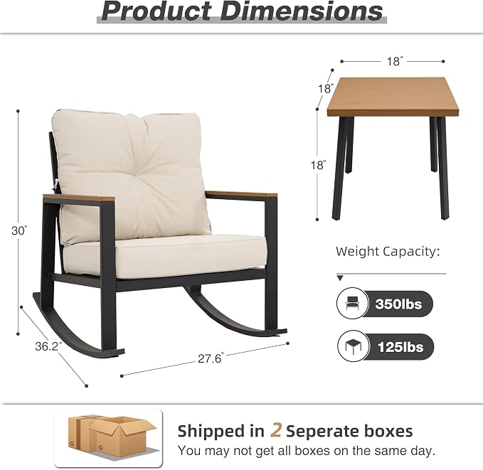 3 Pieces Rocking Bistro Set, Outdoor Patio Furniture Set - Image 2
