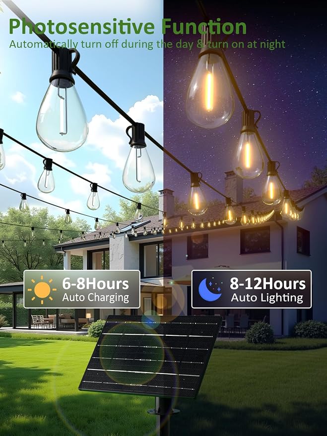 luckystyle 200FT Solar String Lights Outdoor Waterproof 2200K - Image 8