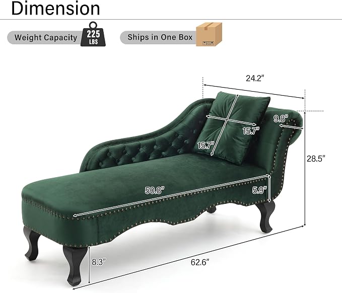 Merax 62'' Velvet Chaise Lounge Indoor - Image 2