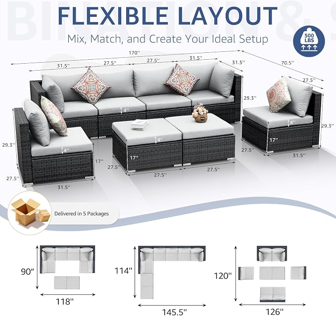 NICESOUL 8 Person Outdoor Patio Furniture Set, Extra Large Wicker Sectional Sofa - Image 4