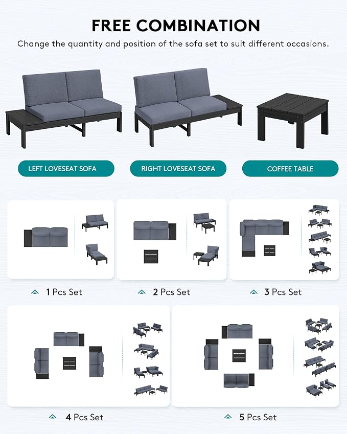 SERWALL HDPE Outdoor Furniture Set, 2 Seats Outdoor Sectional - Image 3