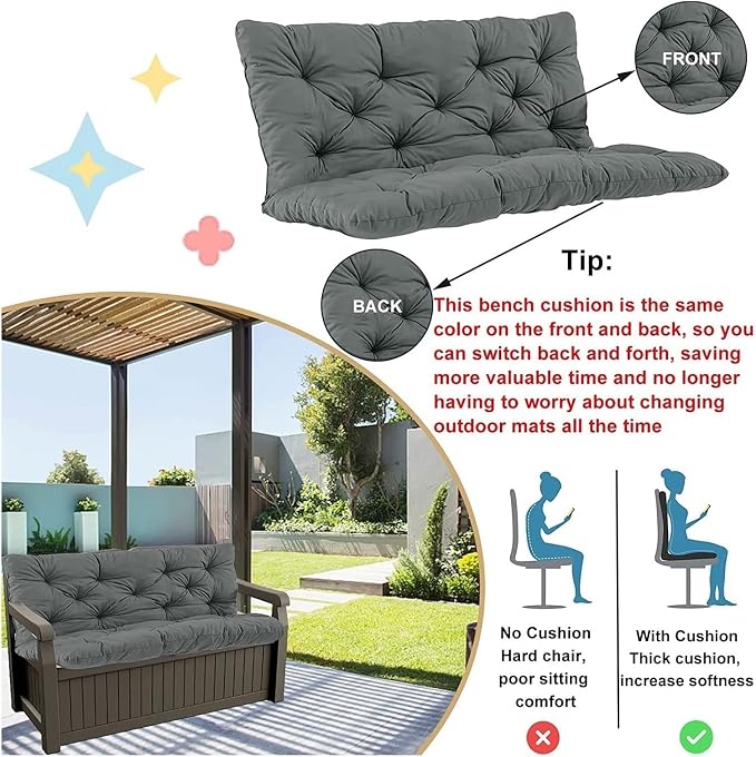 Swing Cushion Replacement Outdoor Porch Waterproof Bench Cushion 2-3 Seater - Image 3