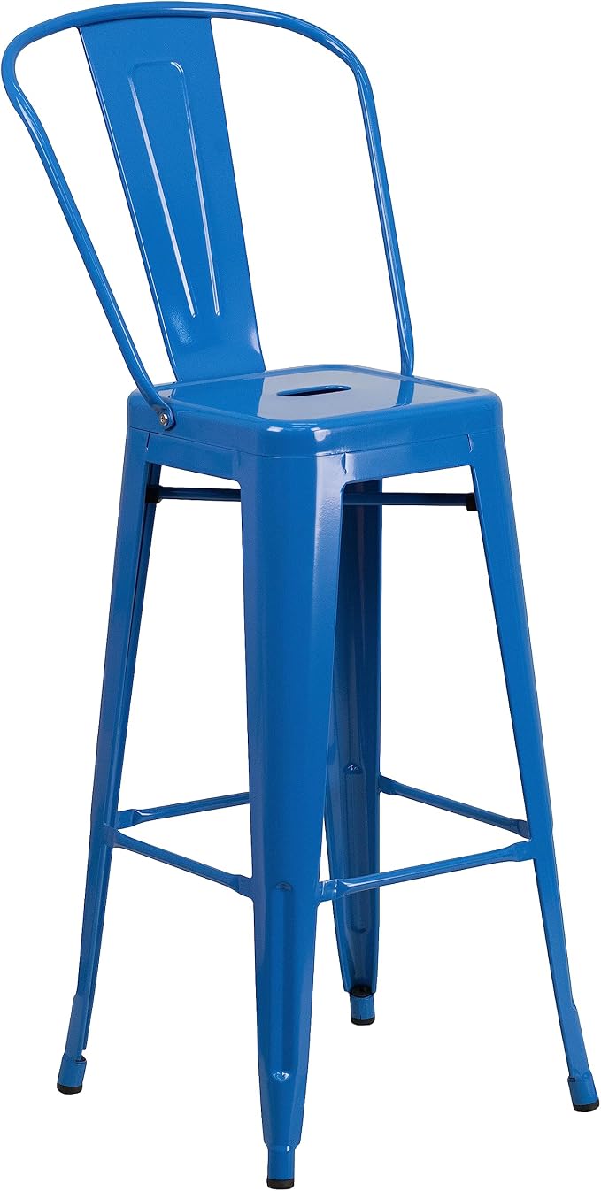 Flash Furniture Commercial Grade 23.75" Square Blue Metal Indoor-Outdoor Bar - Image 4