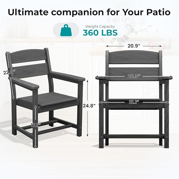 SERWALL HDPE Outdoor Dining Chair, Patio Dining Chair - Image 2