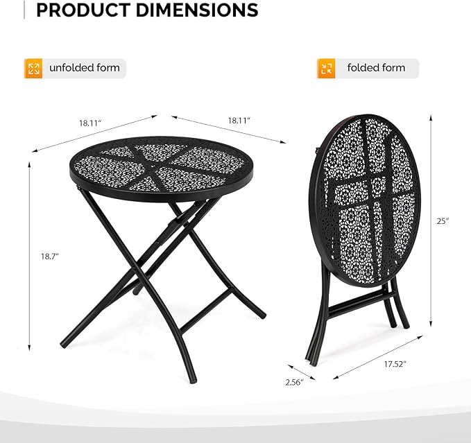 Patio Folding Side Table, Round Outdoor End Table, 18 inch Folding Patio Side - Image 3