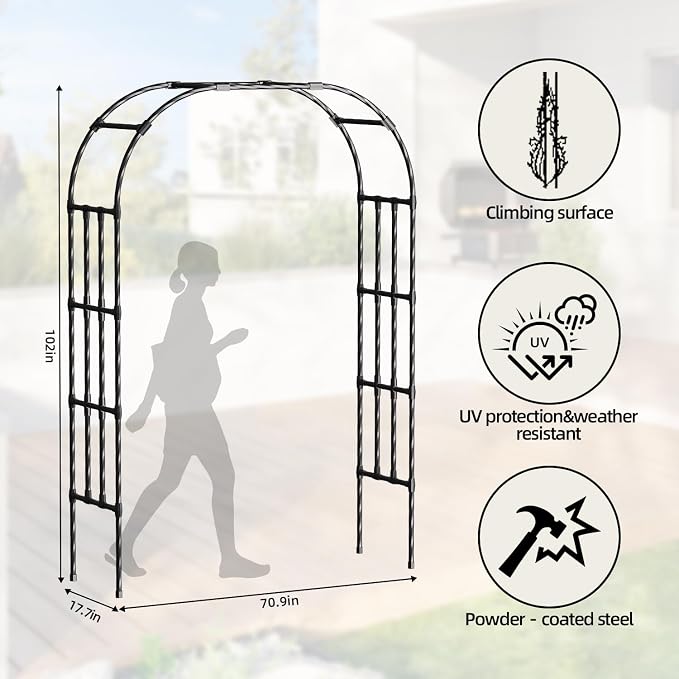 Garden Arch Trellis, 6.9FT Metal Garden Arbor Trellis - Image 2