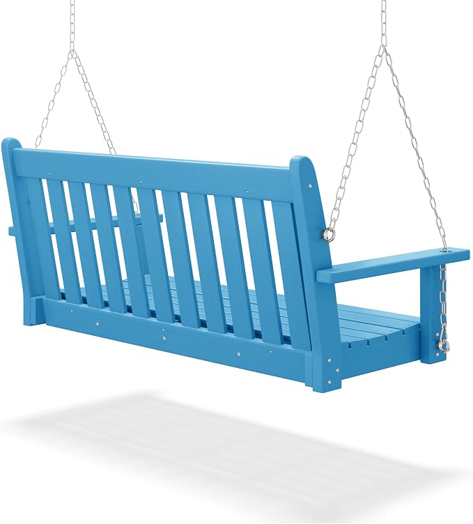COSTAELM Paradise Outdoor Patio HDPE Hanging Front Porch Swing Bench, Pacific - Image 4