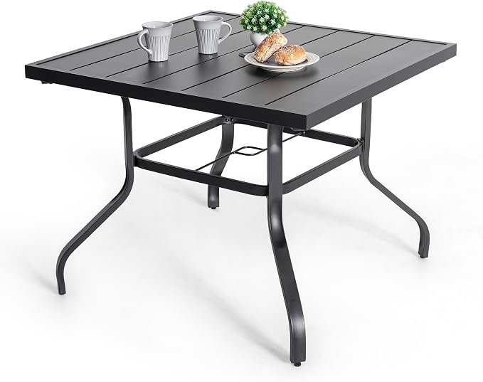 NUU GARDEN 37" Outdoor Patio Table, 4 Person Steel Slat Square Dining Table by NUUGARDENCORPORATION