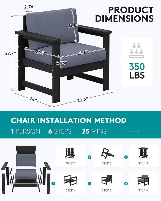 SERWALL 2 Pieces Single Cushioned Lounge Chair - Image 2
