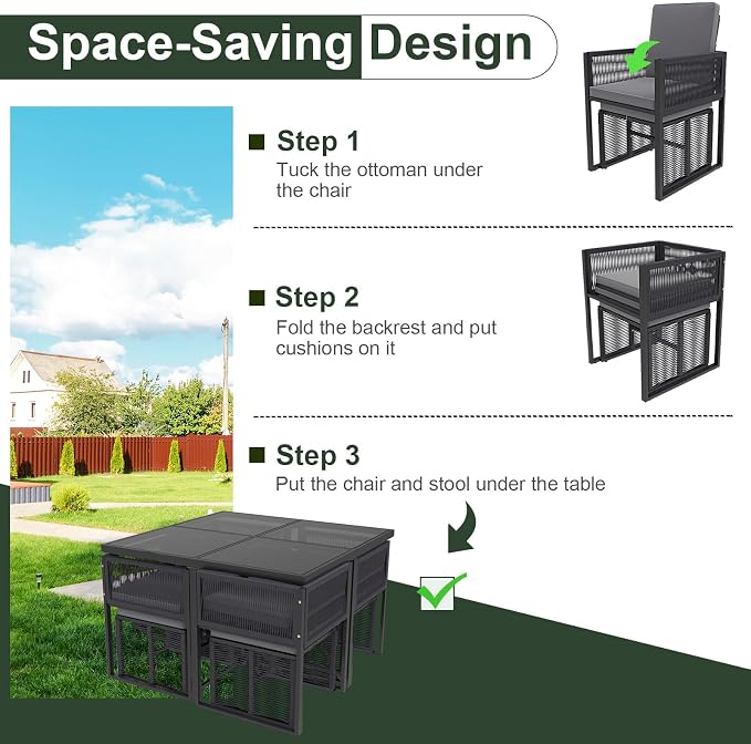 Tangkula 9 Pieces Patio Dining Set, Outdoor Space-Saving Furniture Set - Image 4