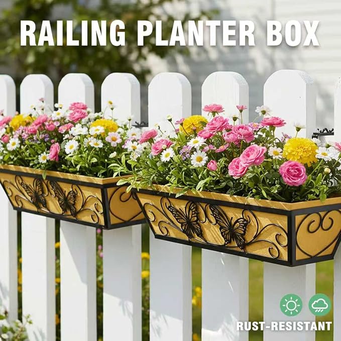 2 Pack 24 Inch Window Boxes Planter Railing Planters Box - Image 4