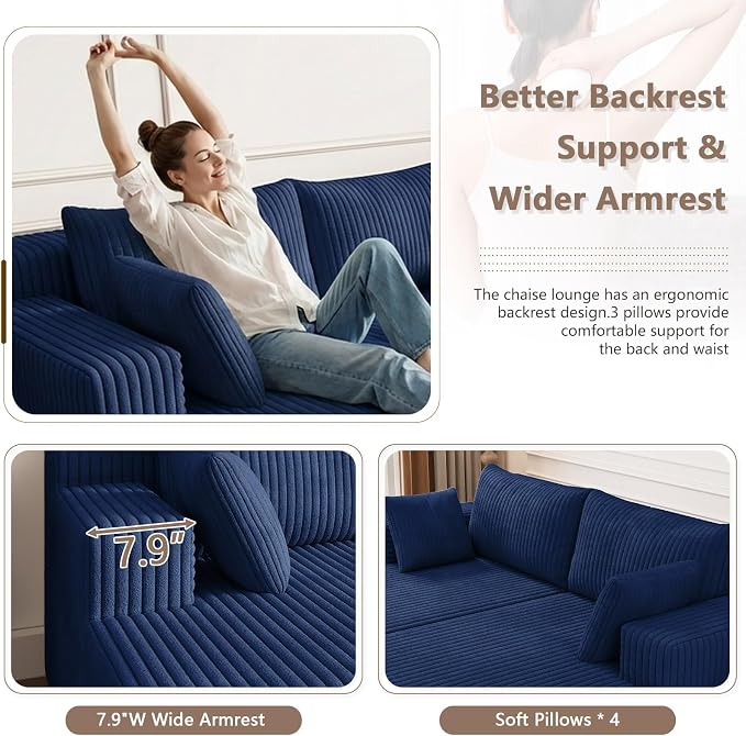 ODUWA Oversized Double Chaise Lounges Indoor, Upholstered Boneless Cloud - Image 3