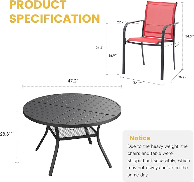VICLLAX Patio Table and Chair Set of 6, All Weather Metal Round Outdoor Dining - Image 7