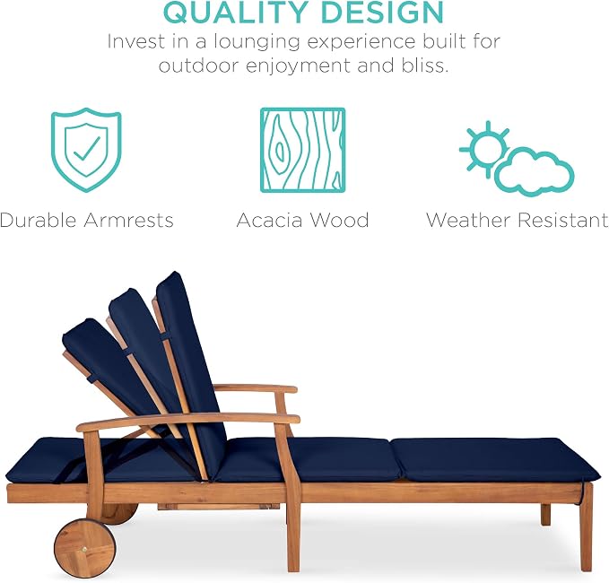 Best Choice Products 79x26in Acacia Wood Chaise Lounge Chair Recliner, Outdoor - Image 5