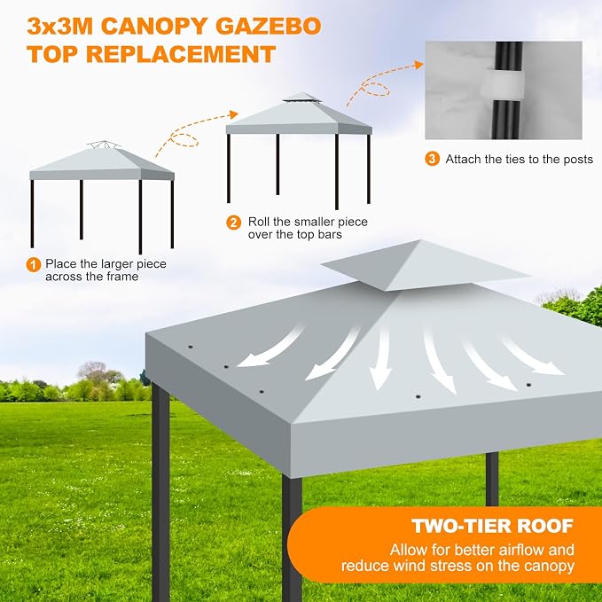 10x10 Canopy Replacement Top Cover Canopy Top Replacement Double Layer Vented - Image 6