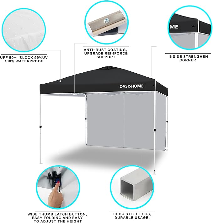 OASISHOME Pop-up Portable Outdoor Canopy Tent 10'x10' Instant Gazebo, - Image 2