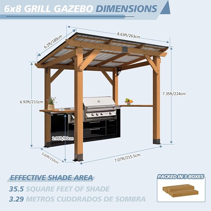 CHARMELEON Grill Gazebo 6 x 8 FT, Cedar Wood BBQ Gazebo - Image 2