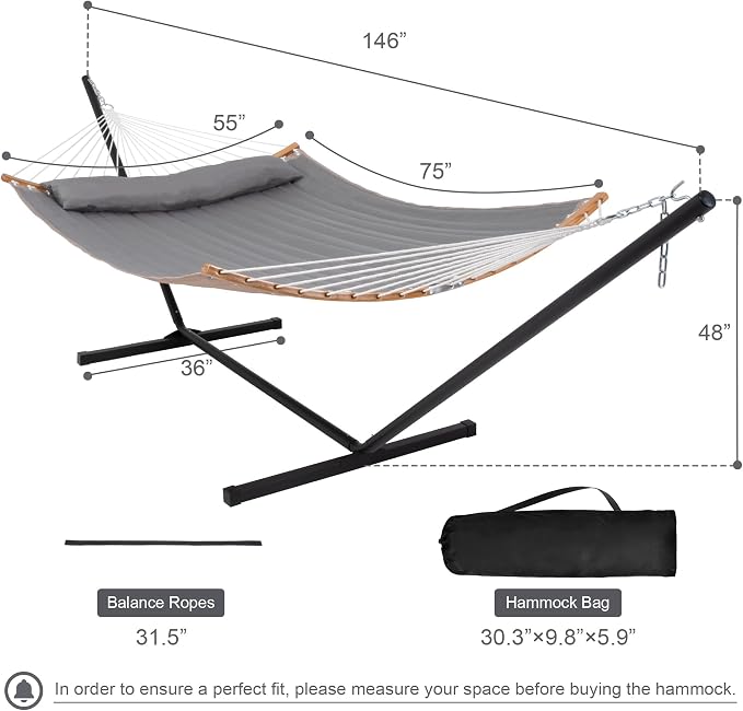 Outdoor Hammock with Stand Included, Heavy Duty Hammock with Curved Spreader Bar - Image 6