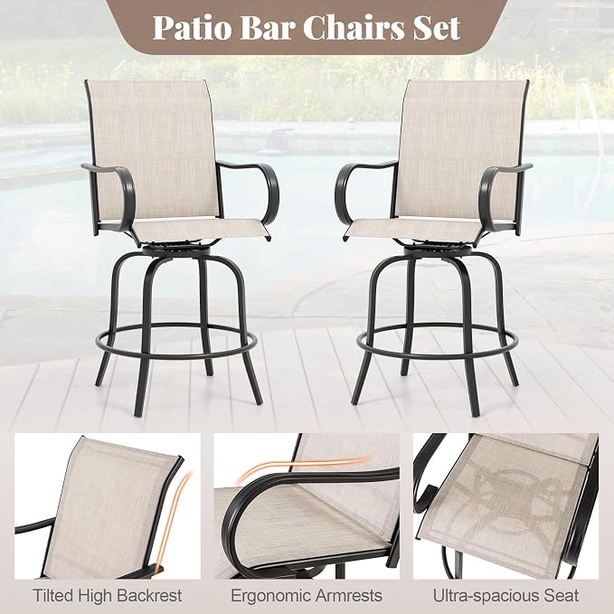 Giantex Set of 4 Swivel Outdoor Bar Stools, All-Weather Bar Height Patio Chairs - Image 5