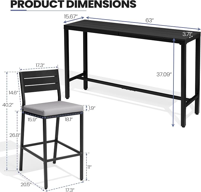 Crestlive Products Outdoor Bar Table and Chairs Set, 3 Piece Outside Patio Bar - Image 2