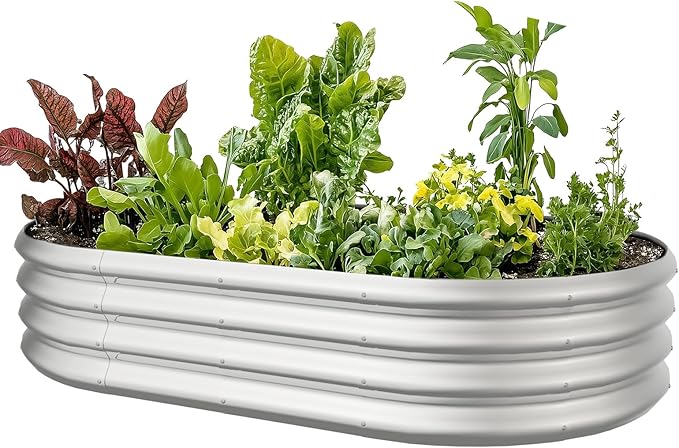 5x3x1ft Oval Galvanized Raised Garden Bed Outdoor 9-in-1 Large Metal Modular by IDEAFAMILY