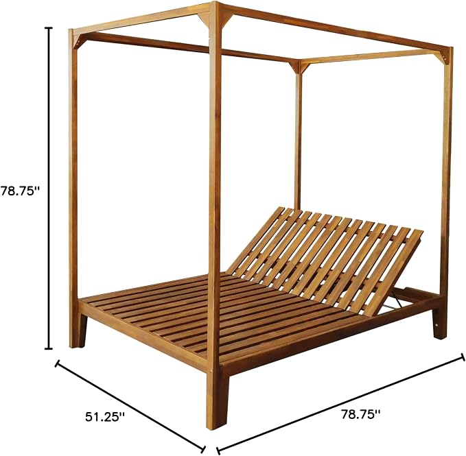 Merax Outdoor Bed Lounger with Adjustable Backrest, Acacia Wood Patio Daybed - Image 2