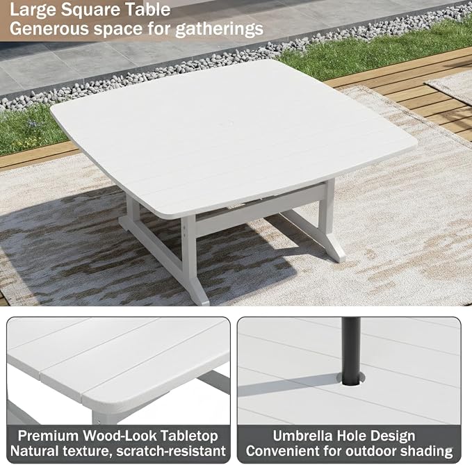 Outdoor Dining Set, HDPE 9-Piece Patio Table and Chairs Set, All-Weather - Image 5