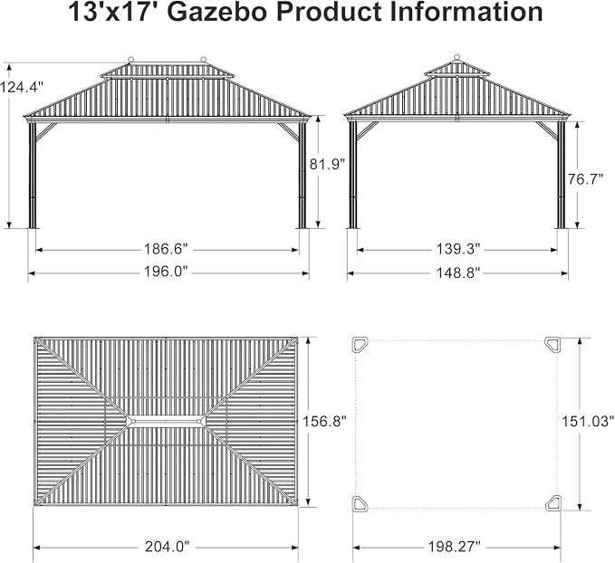 PURPLE LEAF 13' X 17' Outdoor Hardtop Gazebo Patio Wide Aluminum Frame - Image 9