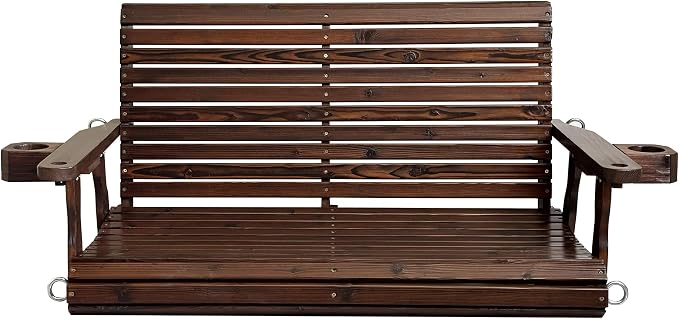 Wooden Porch Swing 2-Seater, High Backrest and Deep Seat, Bench Swing - Image 8