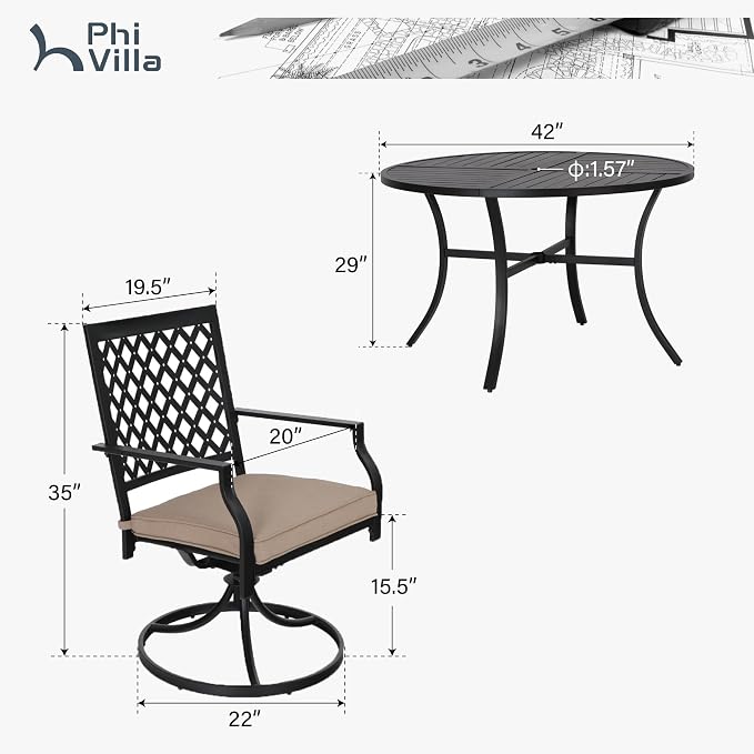 PHI VILLA 5 Pieces Outdoor Dining Set - Image 8
