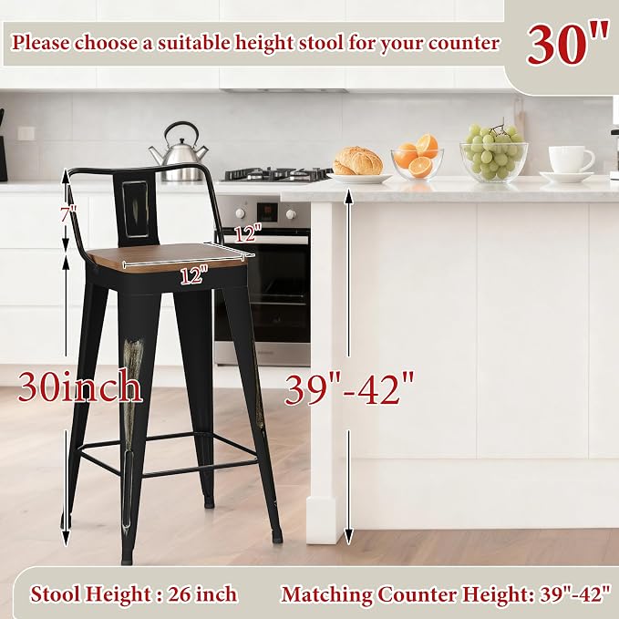 Andeworld Bar Stools Set of 4 Bar Height Stools Industrial Metal Barstools - Image 4