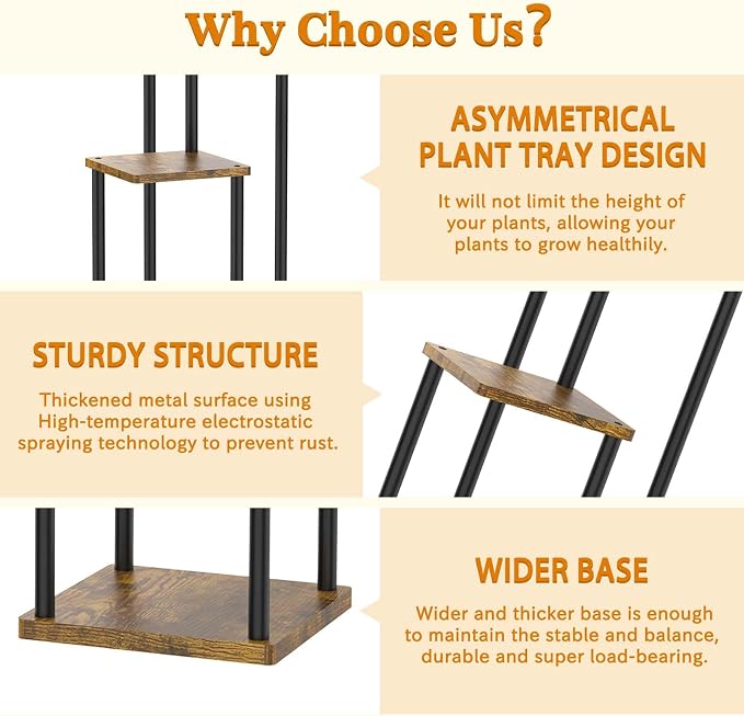 3 Tier Corner Plant Stand Indoor, Metal Wood Flower Pot Holder Shelf, Modern - Image 4