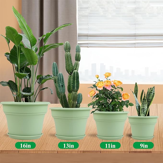 13 Inch Plastic-Flower-Pot-for-Indoor-Plants, 4 Pack Large Outdoor Planter Pot - Image 2