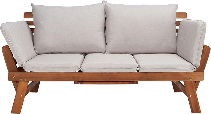 SAFAVIEH Outdoor Collection Emely Natural Acacia Wood/Grey Expandable Loveseat by SAFAVIEH