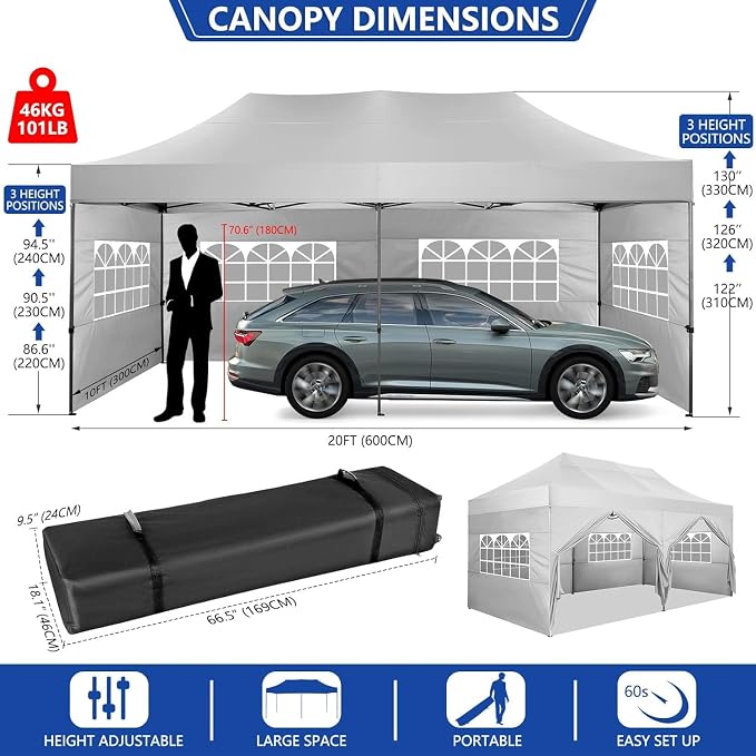 COBIZI 10x20 Heavy Duty Pop up Canopy Tent - Image 3