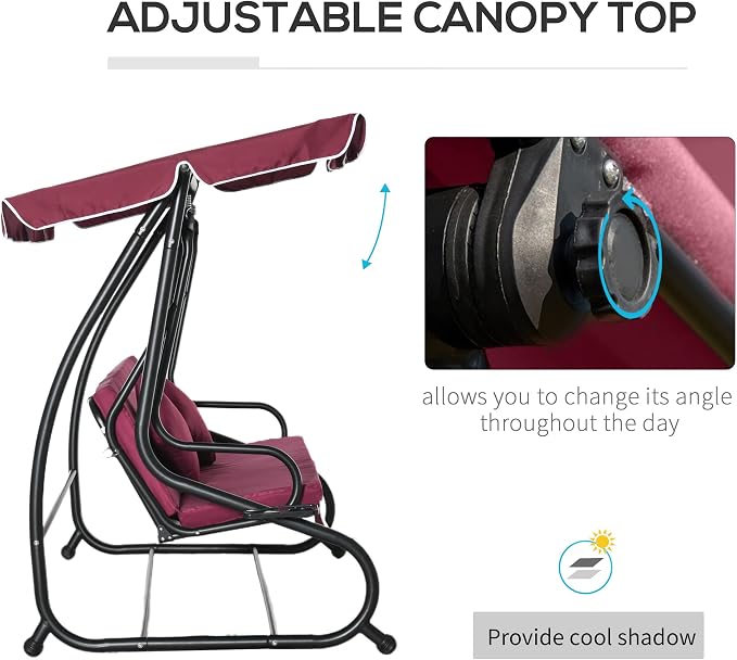 Outsunny 3-Seat Outdoor Patio Swing Chair, Converting Flatbed, Outdoor Swing - Image 4