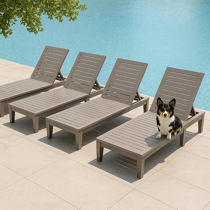 Outdoor Chaise Lounge Set of 4, Lightweight Patio Chairs, Waterproof Sun by NUNULAB