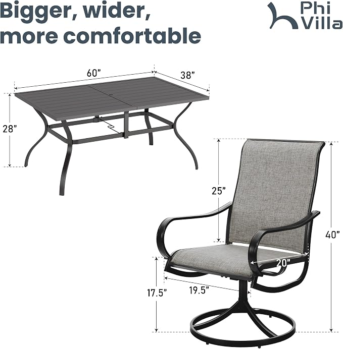 PHI VILLA 7 PCS Patio Dining Set, Rectangle Metal Table - Image 6
