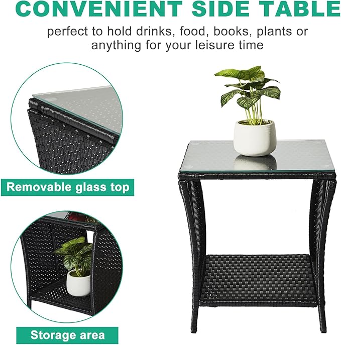 VINGLI Outdoor Wicker Side Table Patio Side Tables - Image 5