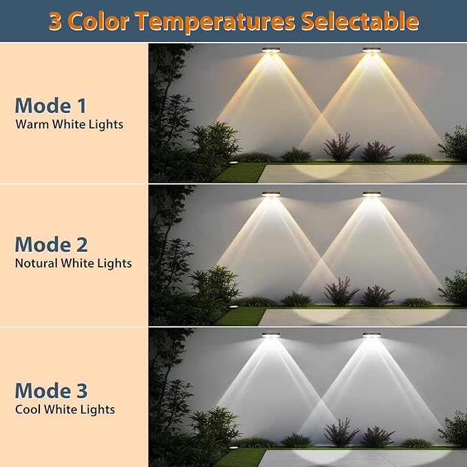 Solar Fence Lights Outdoor-3000/4000/6000K 3 Mode, IP65 Waterproof Solar - Image 3