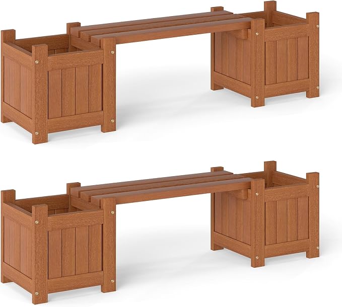 HAPPYGRILL Outdoor Bench with 2 Raised Garden Beds, 2-in-1 Outdoor Planter Box by HAPPYGRILL