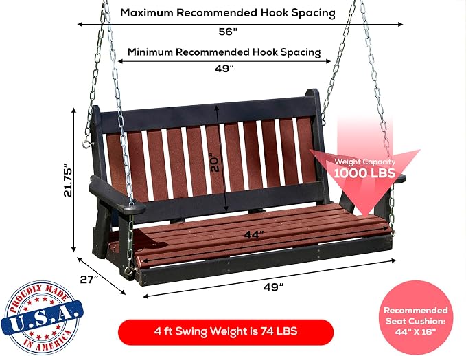 Poly Lumber Wood 4FT Mission Porch Swing Amish Craftsmandship Made in USA HDPE - Image 2