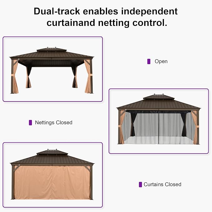 PURPLE LEAF 14' X 16' Outdoor Hardtop Gazebo Patio Wide Aluminum Frame Metal - Image 6