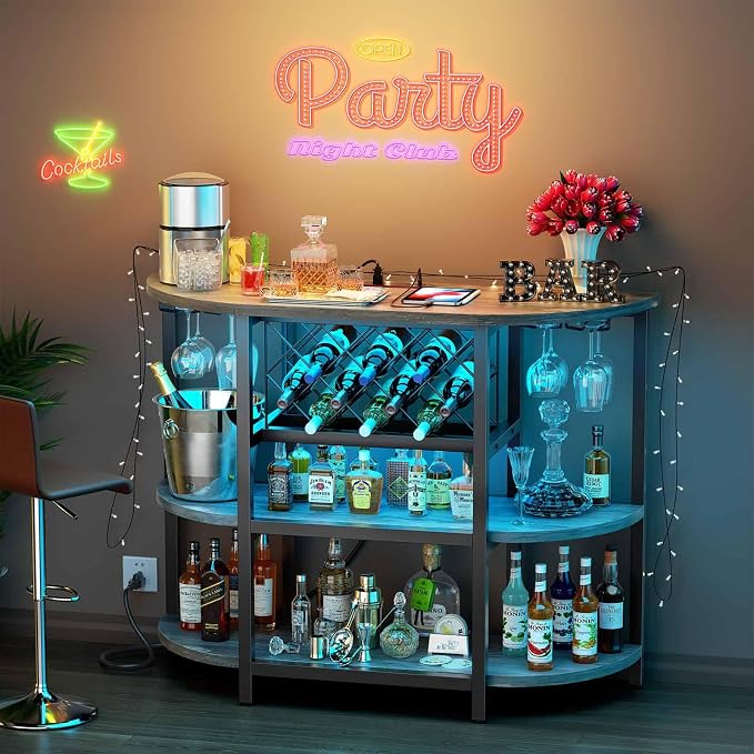 Zarler Bar Cart with Power Outlet Easy to Assemble, LED Home Bar Cabinet - Image 2