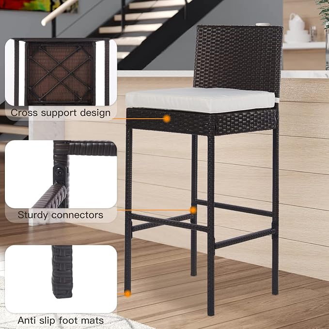 PayLessHere Outdoor Bar Stools Rattan Bar Chairs Set of 2 Wicker Bar stools - Image 4