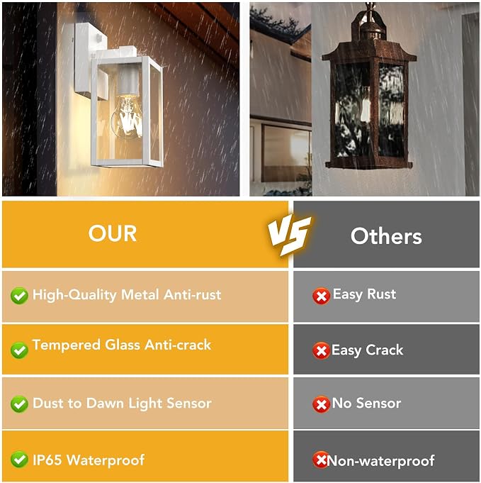 PARTPHONER Dusk to Dawn Outdoor Light Fixtures, Waterproof Exterior Wall Sconce - Image 5